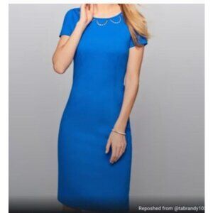 Talbots Womens Blue Sheath Dress With Beaded Neckline Size 8